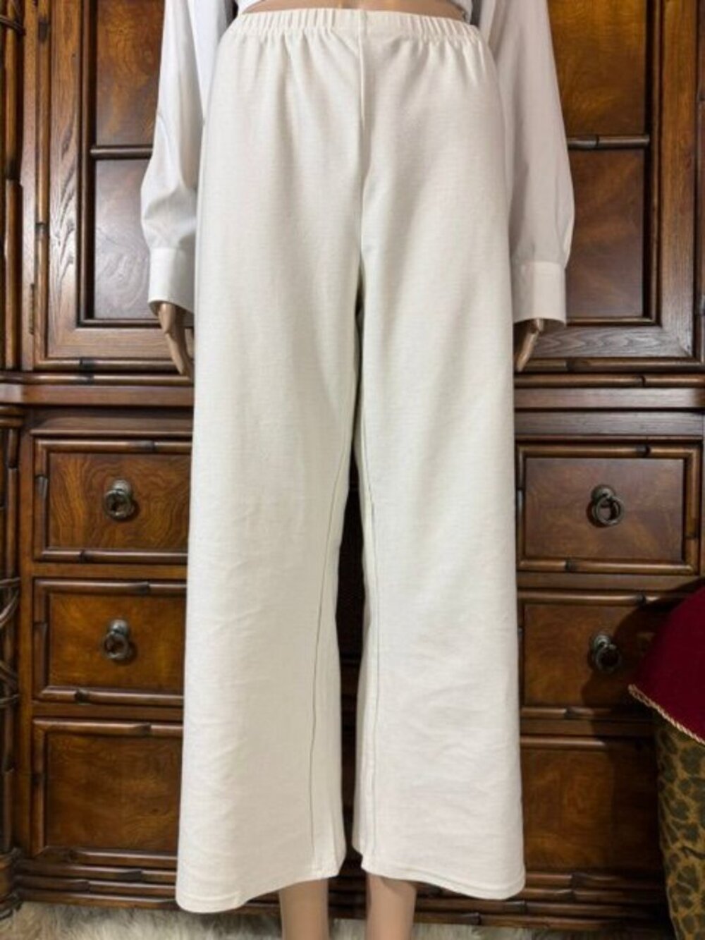 Marla Wynne Ecru Wide Leg Stretch Micro Crepe Ankle Pant